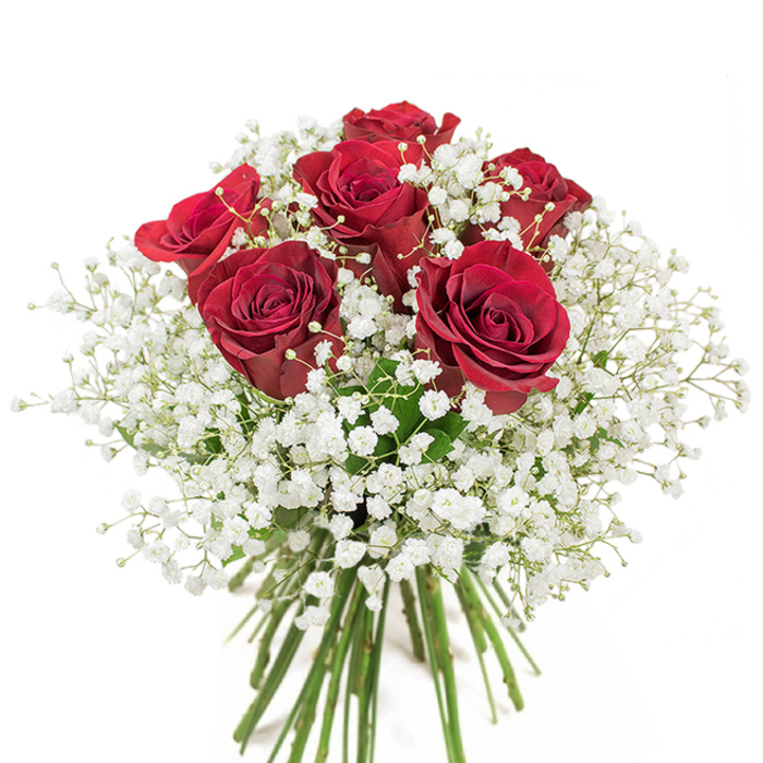 In the calm heart of Mill Hill, this magnificent bouquet brings together around twenty lush red roses, each petal velvet-rich and bursting with energy, arranged in a harmonious, rounded cluster. Wisps of white baby's breath weave through the roses, their countless tiny blossoms softening the boldness of the crimson blooms and adding depth and innocence to the overall composition. The arrangement sits in a simple, clear vase, allowing the lively green stems to ripple downwards and conjure memories of Mill Hill's open gardens and quiet walks along Hendon Wood Lane. It is a bouquet that speaks in the language of romance and artistry: the tactile contrast of smooth rose petals and light-as-air gypsophila, the soothing echo of traditional love, the subtle fragrance inviting moments of reflection or joy. Whether presented for a milestone anniversary or to mark a cherished occasion, this arrangement-crafted with dedication by the Flowers Mill Hill team-offers a piece of local beauty and timeless elegance, available for prompt, gentle delivery throughout the neighborhood.