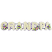 A meticulously arranged floral tribute spells GRANDPA in bold block letters, stretching horizontally across a white studio background with a quiet, dignified presence that would suit a funeral or memorial in Mill Hill. Each letter is entirely composed of small white flowers, likely chrysanthemums or spray carnations, packed so tightly that they create a thick, padded surface, smooth yet softly textured. Surrounding the edge of every capital, a neat outline of lilac and soft purple blooms adds a fine border, lending gentle colour contrast and helping the shapes stand out clearly against the pale backdrop. Into some of the letters, the florist has woven accent sprays to break the expanse of white with meaningful touches of colour: on the G and first A, clusters of lily-like white blooms sit among bright pink and fuchsia flowers, deepened by hints of rich purple and framed by dark green foliage. The D and another A repeat these motifs, occasionally accented with tiny lime-green button chrysanthemums that bring a spark of freshness, like the open green spaces around Mill Hill Park or the leafy streets near Mill Hill Broadway. All seven letters are attached to a slim, dark green horizontal frame at the back, providing the necessary structure while remaining almost invisible from the front. The lighting is soft and balanced, revealing the intricate textures of the petals without harsh glare or shadow. The overall impression is of a lovingly made, deeply personal tribute-a floral message that simply says Grandpa yet carries a lifetime of stories, Sunday visits, and shared moments for a family saying goodbye in the Mill Hill area.